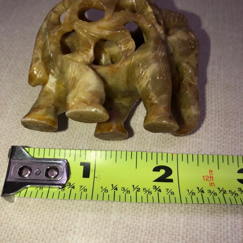Carved Soapstone Elephant Calf Elephant Inside Detailed Scroll‎ Work Vines